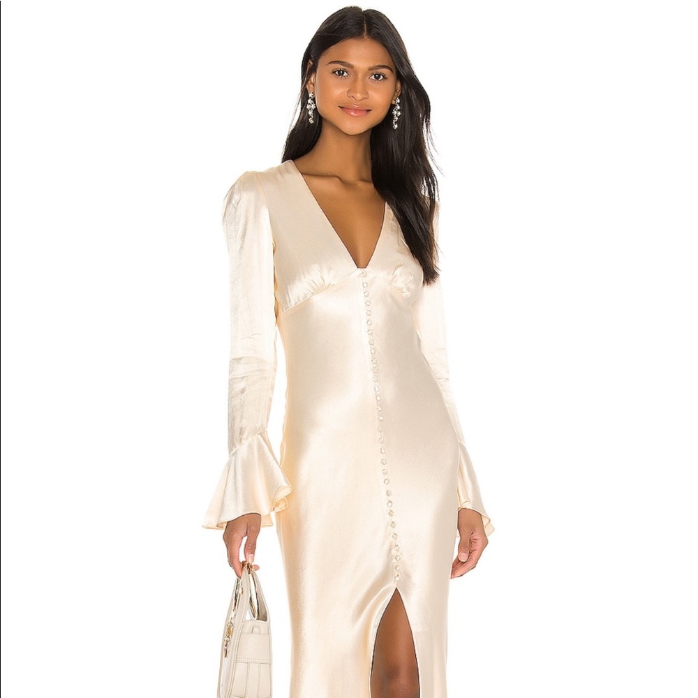 Shona Joy La Lune Frill Cuff Bias Midi Dress